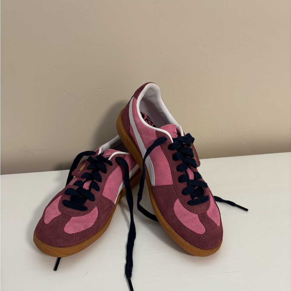 Puma Pink and Burgundy Palermo Sneakers with Navy Accents